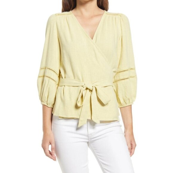 Gibsonlook Women's Surplice Rayon Linen Wrap Top -M - Picture 1 of 8